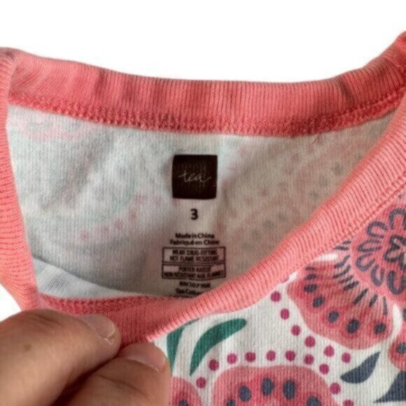 Tea Collection | Peach & Green Floral Print PJ Girl Set Size 3T - Picture 2 of 7